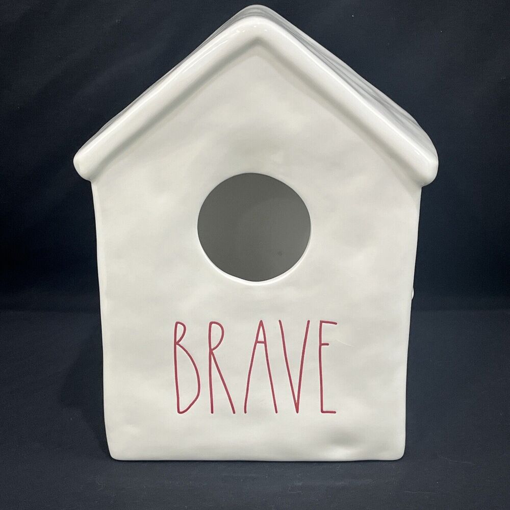 Rae Dunn Artisan Collection Brave Birdhouse Large- White w/ Red Lettering